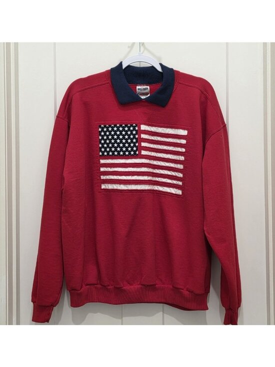 Jerzees Tops - Vintage Jerzees USA Flag Sweatshirt Adult Large Red White Blue Patriotic